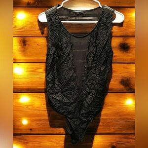 Ambiance lace Sheer Black Mesh body suit 1X no stains or wear